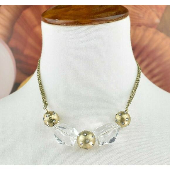 Jones of New York Chunky Clear Gold Tone Beads Collar Necklace 16 inch Extender - Picture 11 of 12